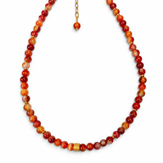 6 mm Carnelian with Gold Plated Stainless Steel Necklace - 17 inch
