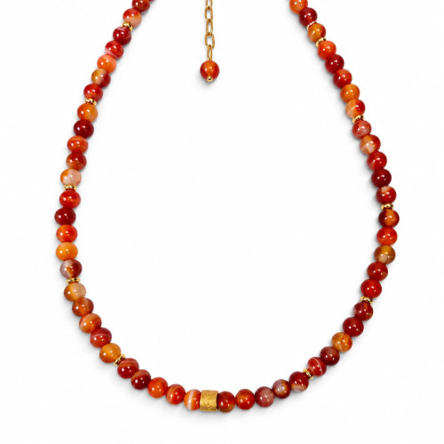 6 mm Carnelian with Gold Plated Stainless Steel Necklace - 17 inch 6 mm Carnelian with Gold Plated Stainless Steel Necklace - 17 inch