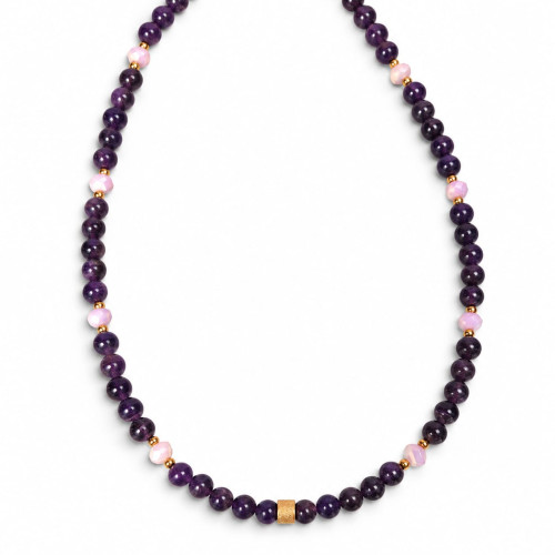 6 mm Amethyst and Czech Crystal Necklace - 17 inch
