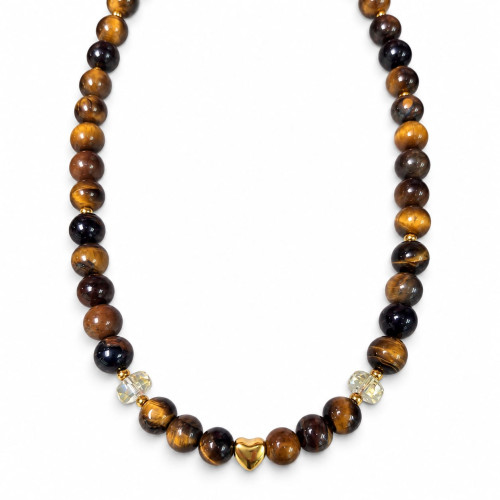 8 mmTiger’s Eye with Golden Heart Necklace - 17 inch 8 mmTiger’s Eye with Golden Heart Necklace - 17 inch