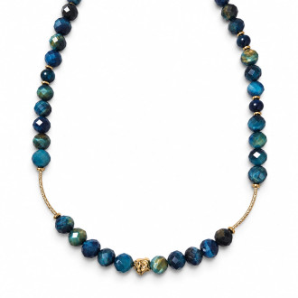 10 mm Faceted Blue Tiger’s Eye Necklace - 22 inch
