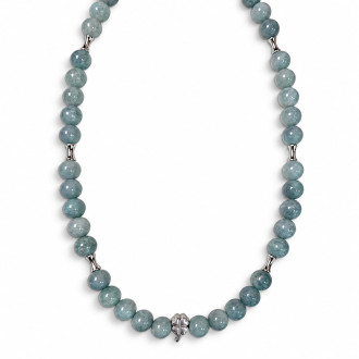 8 mm Jade and Clover Stainless Steel Necklace — 18″ 8 mm Jade and Clover Stainless Steel Necklace — 18″