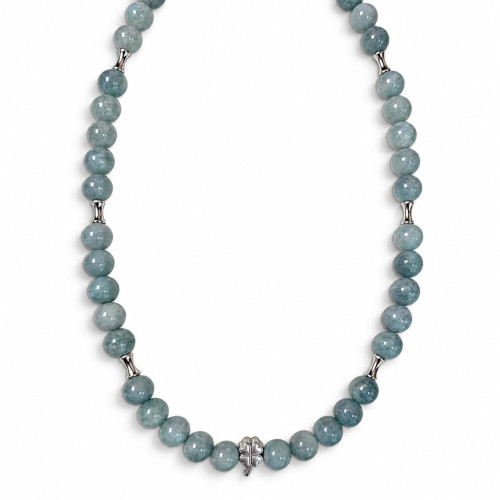 8 mm Jade and Clover Stainless Steel Necklace — 18″ 8 mm Jade and Clover Stainless Steel Necklace — 18″