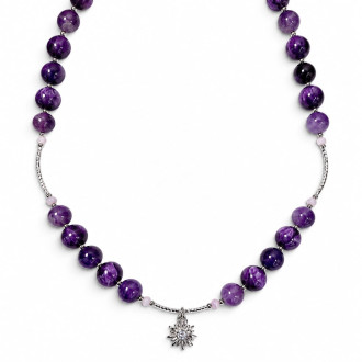 10 mm Amethyst and Cat’s Eye Sun Necklace - 22 inch 10 mm Amethyst and Cat’s Eye Sun Necklace - 22 inch