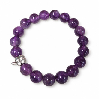Amethyst with Stainless Steel Clover Bracelet - 10 mm