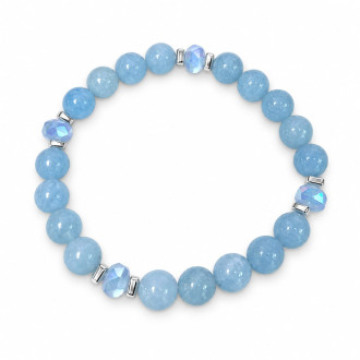 Aquamarine and Czech Crystal Bracelet - 8 mm