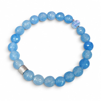 Faceted Aquamarine Bracelet with Stainless Steel Charm - 8 mm
