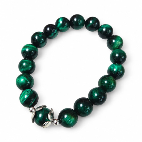 10 mm Green Tiger’s Eye Bracelet with Stainless Steel Petal Spacers 10 mm Green Tiger’s Eye Bracelet with Stainless Steel Petal Spacers