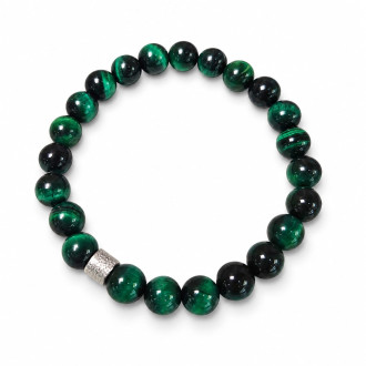 Green Tiger’s Eye Bracelet with Stainless Steel Charm - 8 mm Green Tiger’s Eye Bracelet with Stainless Steel Charm - 8 mm