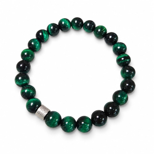 Green Tiger’s Eye Bracelet with Stainless Steel Charm - 8 mm