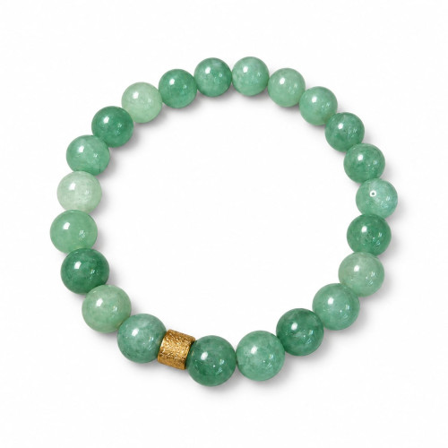 8 mm Jade Bracelet with Gold-Tone Stainless Steel Charm