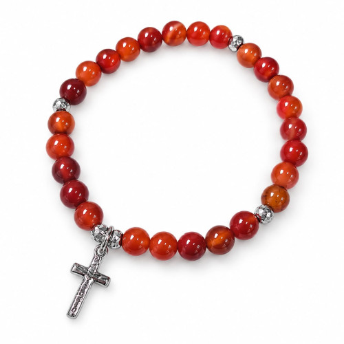 6 mm Carnelian Bracelet with Stainless Steel Cross Charm 6 mm Carnelian Bracelet with Stainless Steel Cross Charm