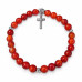 6 mm Carnelian Bracelet with Stainless Steel Cross Charm 6 mm Carnelian Bracelet with Stainless Steel Cross Charm