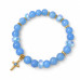 8 mm Aquamarine Bracelet with Czech Crystals and Gold Stainless Steel Cross 8 mm Aquamarine Bracelet with Czech Crystals and Gold Stainless Steel Cross