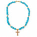 8 ~ 9 mm Turquoise Necklace with Enamel Cross - 19 Inch 8 ~ 9 mm Turquoise Necklace with Enamel Cross - 19 Inch
