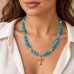 8 ~ 9 mm Turquoise Necklace with Enamel Cross - 19 Inch 8 ~ 9 mm Turquoise Necklace with Enamel Cross - 19 Inch