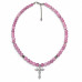 6 mm Kunzite Necklace with Silver-Tone Zirconia Cross – 16 Inch