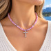 6 mm Kunzite Necklace with Silver-Tone Zirconia Cross – 16 Inch
