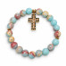 8 mm Amazonite Bracelet with Zirconia Gold-Tone Stainless Steel Cross Charm 8 mm Amazonite Bracelet with Zirconia Gold-Tone Stainless Steel Cross Charm