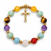 Mixed Gemstone Bracelet with Zirconia Gold-Tone Cross Charm – 8 mm Mixed Gemstone Bracelet with Zirconia Gold-Tone Cross Charm – 8 mm