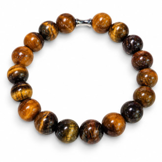 10 mm Tiger's Eye Bracelet with Stainless Steel Spacer Charm 10 mm Tiger's Eye Bracelet with Stainless Steel Spacer Charm