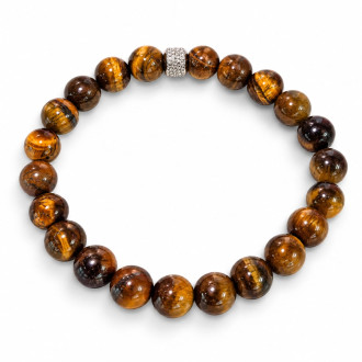8 mm Tiger’s Eye Bracelet with Stainless Steel Charm 8 mm Tiger’s Eye Bracelet with Stainless Steel Charm