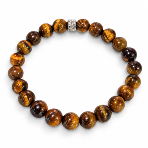 8 mm Tiger’s Eye Bracelet with Stainless Steel Charm 8 mm Tiger’s Eye Bracelet with Stainless Steel Charm