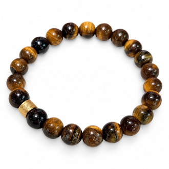 8 mm Tiger’s Eye Bracelet with Gold Stainless Steel Charm 8 mm Tiger’s Eye Bracelet with Gold Stainless Steel Charm
