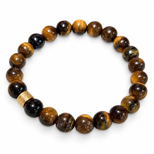8 mm Tiger’s Eye Bracelet with Gold Stainless Steel Charm 8 mm Tiger’s Eye Bracelet with Gold Stainless Steel Charm