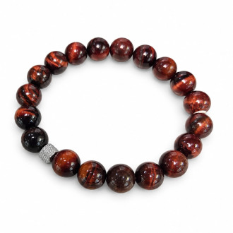 10 mm Red Tiger’s Eye Bracelet with Stainless Steel Charm 10 mm Red Tiger’s Eye Bracelet with Stainless Steel Charm