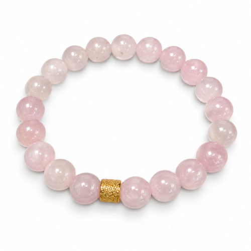 8 mm Rose Quartz Bracelet with Gold Stainless Steel Charm 8 mm Rose Quartz Bracelet with Gold Stainless Steel Charm