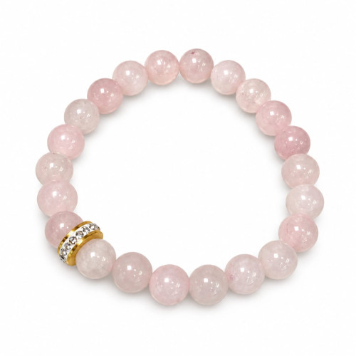 8 mm Rose Quartz Bracelet with Gold-Tone Zirconia Charm 8 mm Rose Quartz Bracelet with Gold-Tone Zirconia Charm