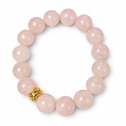 12 mm Rose Quartz Bracelet with Gold-Tone Charm