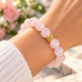 12 mm Rose Quartz Bracelet with Gold-Tone Charm