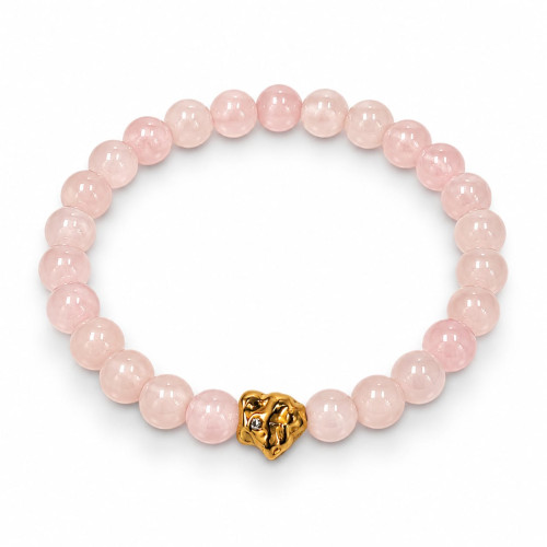 6 mm Rose Quartz Bracelet with Gold-Tone Stainless Steel Charm 6 mm Rose Quartz Bracelet with Gold-Tone Stainless Steel Charm