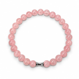 6 mm Rose Quartz Bracelet with Silver-Tone Stainless Steel Spacer