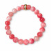 8 mm Pink Jade Bracelet with Zirconia Gold-Tone Stainless Steel Charm