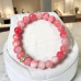 8 mm Pink Jade Bracelet with Zirconia Gold-Tone Stainless Steel Charm