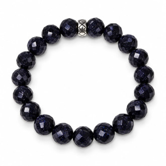 10 mm Faceted Blue Goldstone Bracelet with Silver-Tone Stainless Steel Spacer