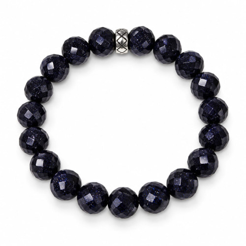 10 mm Faceted Blue Goldstone Bracelet with Silver-Tone Stainless Steel Spacer