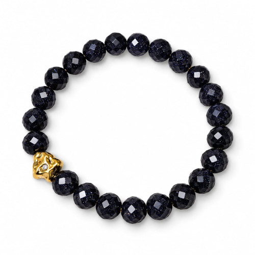 8 mm Faceted Blue Goldstone Bracelet with Gold Stainless Steel Charm