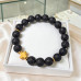 10 mm Lava Stone Bracelet with Gold-Tone Stainless Steel Cross