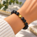 10 mm Lava Stone Bracelet with Gold-Tone Stainless Steel Cross