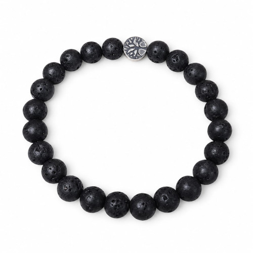 8 mm Lava Stone Bracelet with Stainless Steel Tree of Life Charm