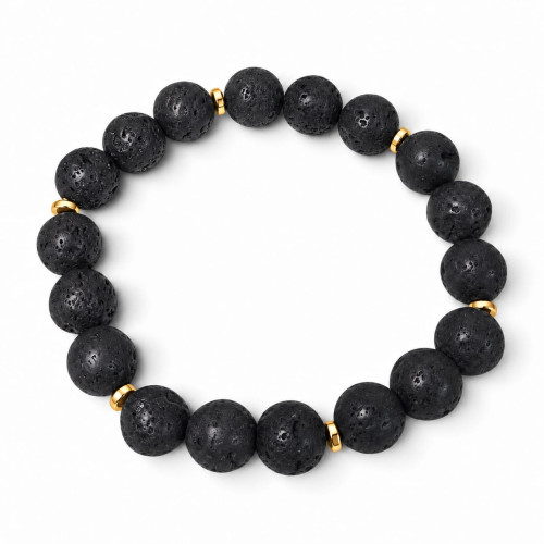 10 mm Lava Stone Bracelet with Metal Accents