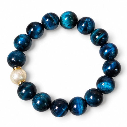 12 mm Blue Tiger’s Eye Bracelet with Faux Pearl and Gold-Tone Accents 12 mm Blue Tiger’s Eye Bracelet with Faux Pearl and Gold-Tone Accents