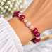 10 mm Pink Tiger’s Eye Bracelet with Czech Crystals and Gold-Tone Accents