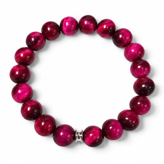 10 mm Pink Tiger’s Eye Bracelet with Silver-Tone Stainless Steel Spacer 10 mm Pink Tiger’s Eye Bracelet with Silver-Tone Stainless Steel Spacer