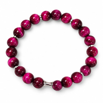 8 mm Pink Tiger’s Eye Bracelet with Silver-Tone Stainless Steel Charm 8 mm Pink Tiger’s Eye Bracelet with Silver-Tone Stainless Steel Charm