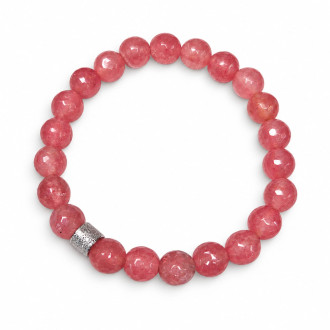 8 mm Faceted Strawberry Quartz Bracelet with Stainless Steel Charm 8 mm Faceted Strawberry Quartz Bracelet with Stainless Steel Charm